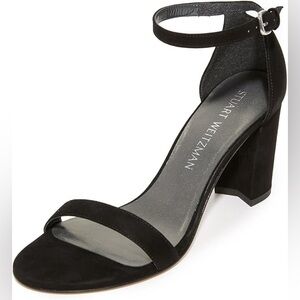 Stuart Weitzman Women's Nearlynude Block Heel Sandal in Black Suede Size 7